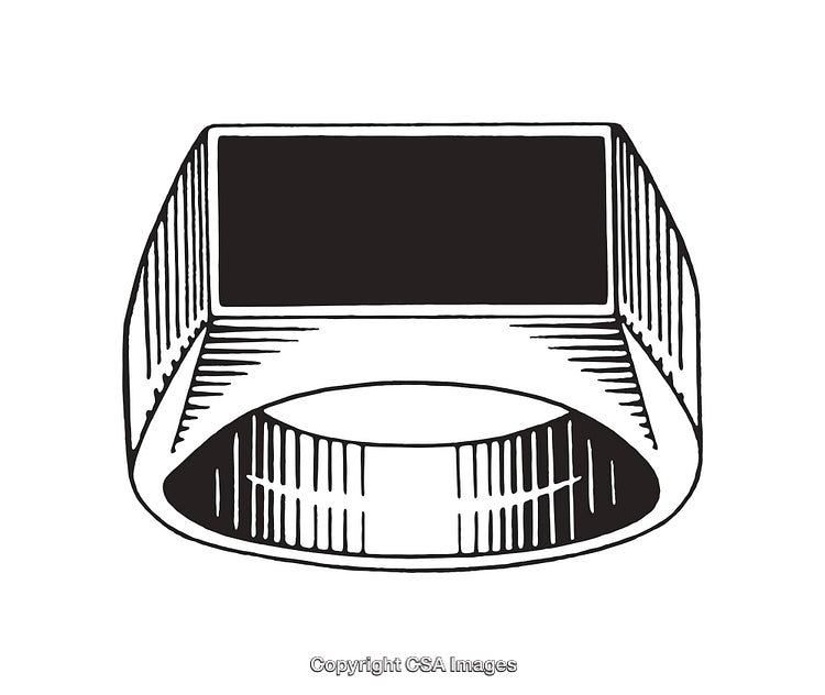 Black and White Line Art Illustration of a Classic Signet Ring