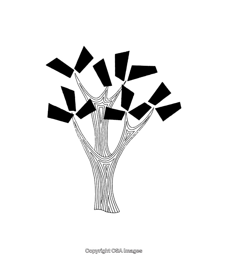 Minimalistic Black and White Abstract Line Drawing of a Stylized Tree