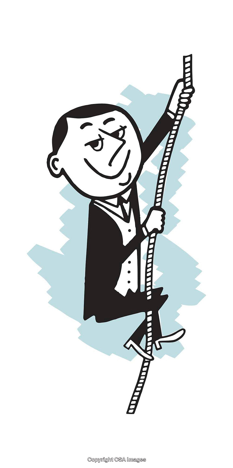 Cartoon Businessman Climbing a Rope in Determined Pose