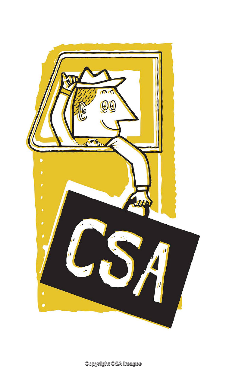 Cartoon Character Holding CSA Sign with a Bright Yellow Background