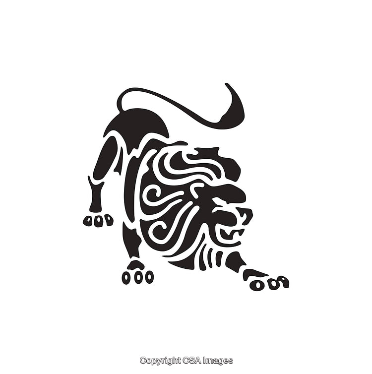 Black and White Tribal Lion Art Illustration on White Background
