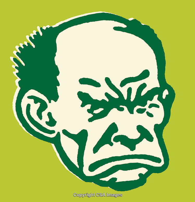 Expressive Green Line Art Illustration of a Grimacing Face on Lime Background