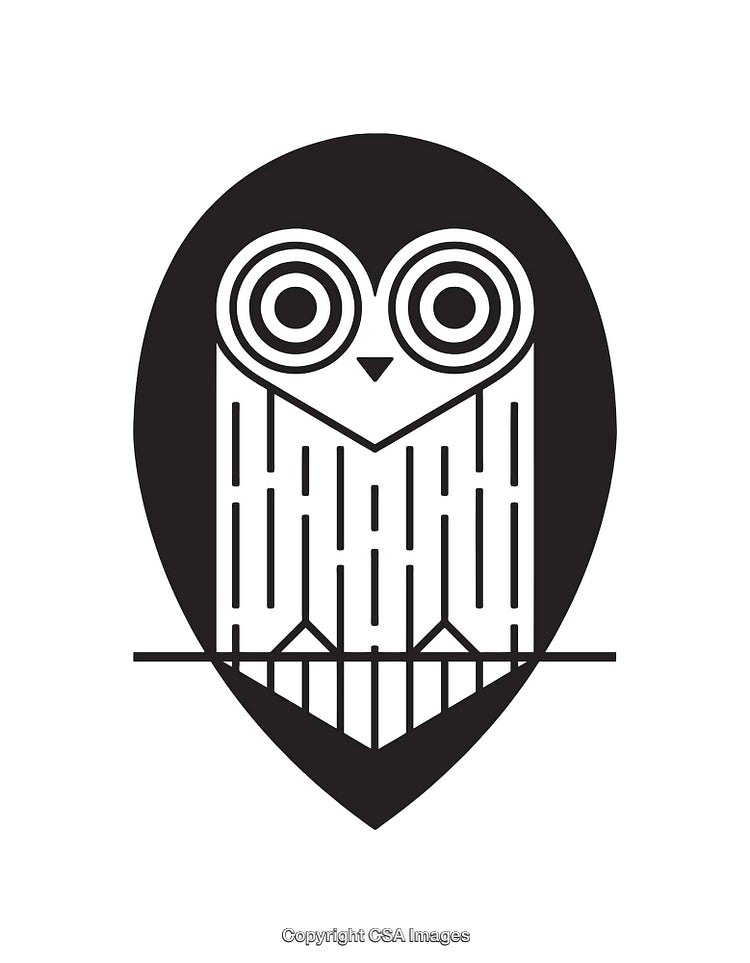 Stylized Black And White Line Art Illustration of an Owl Symbol