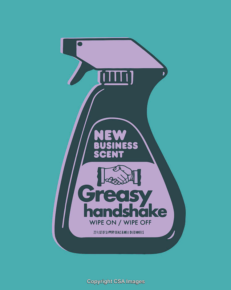 Colorful Illustrated Spray Bottle With Humorous Business Theme Iconography