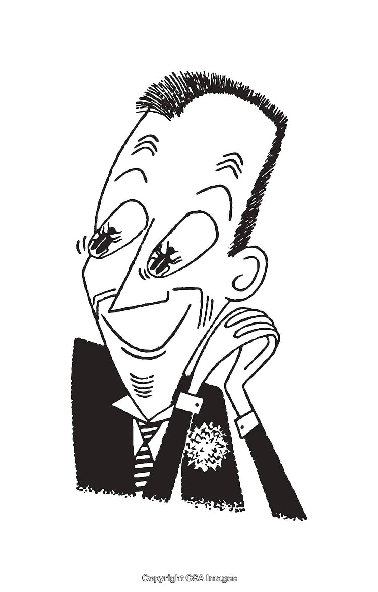 Black and White Line Art Illustration of a Cheerful Expression