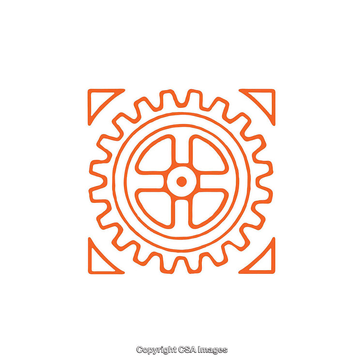 Orange Gear Icon Illustration on a White Background Highlighting Mechanism