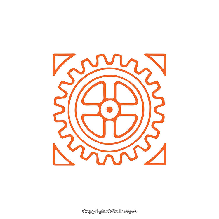 Orange Gear Icon Illustration on a White Background Highlighting Mechanism