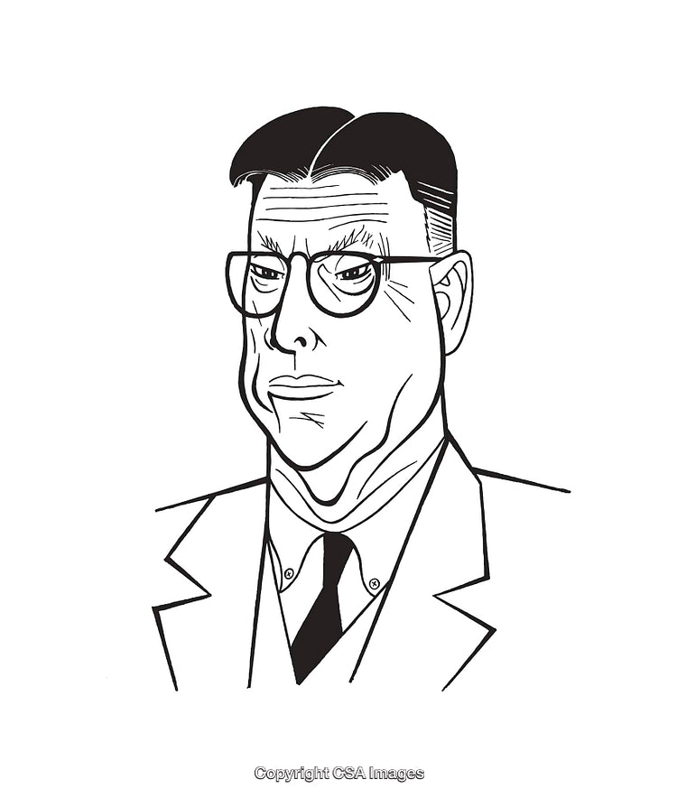 Black and White Illustration of a Serious Man in Formal Attire