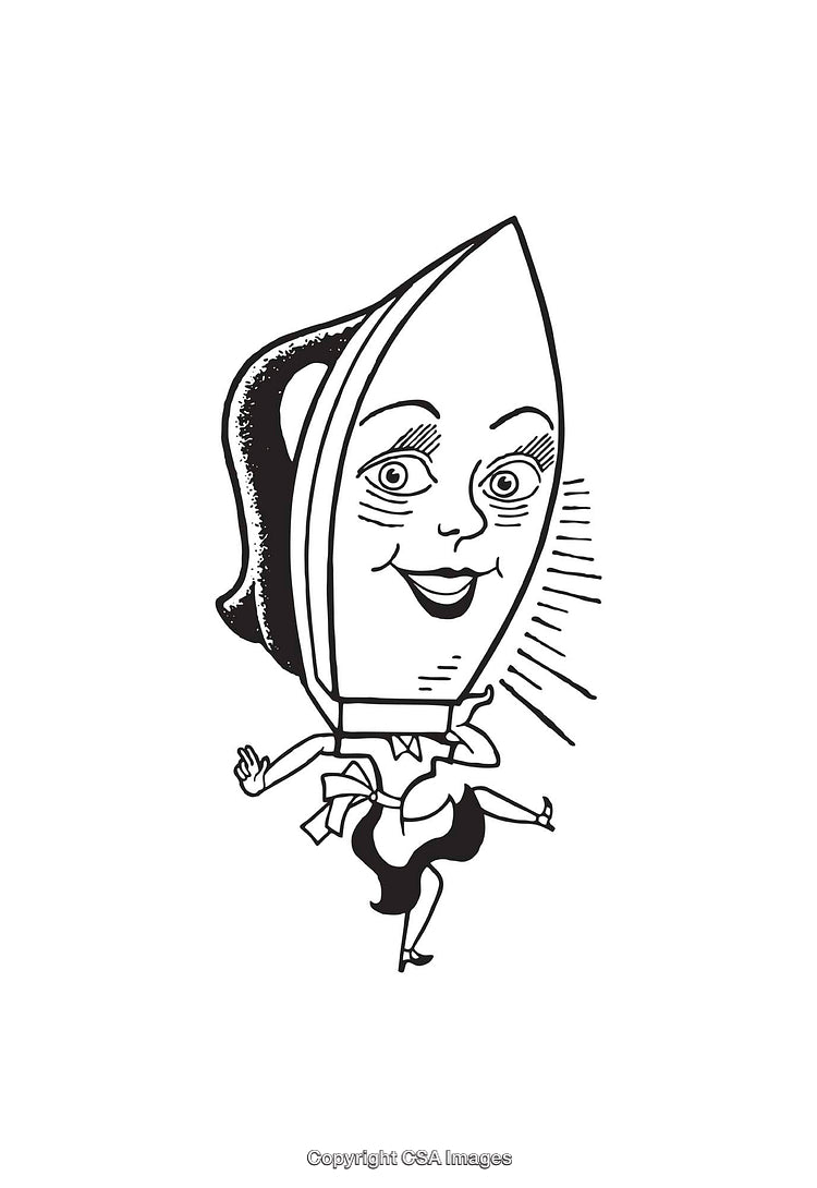 Vintage Style Line Art Illustration of Anthropomorphic Iron Figure in Motion
