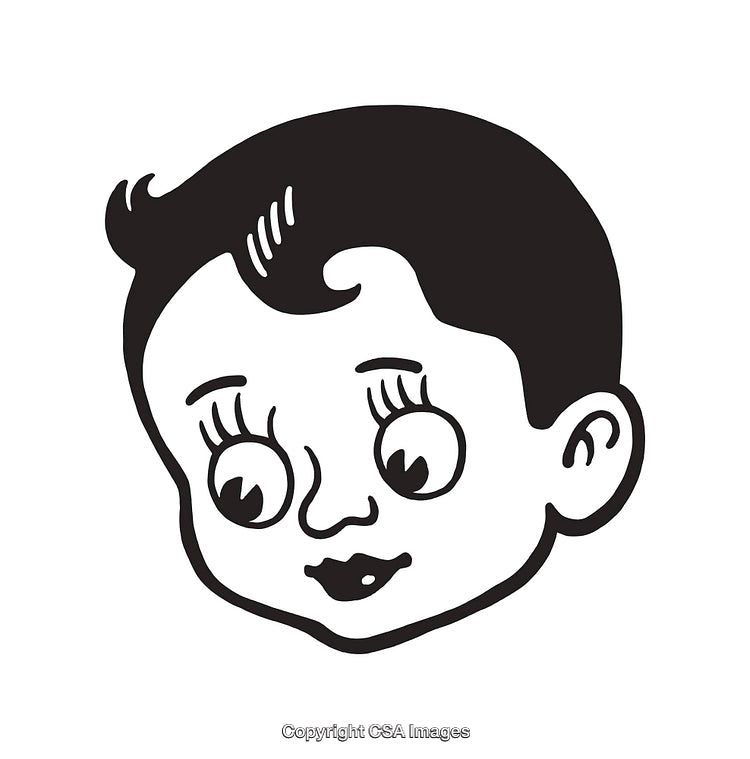 Black and White Line Art of a Cheerful Child's Face Illustration