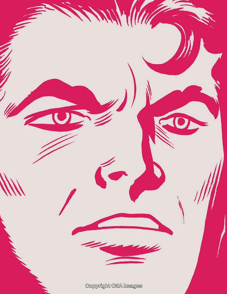 Pop Art Style Illustration of a Pensive Male Expression in Pink Tones