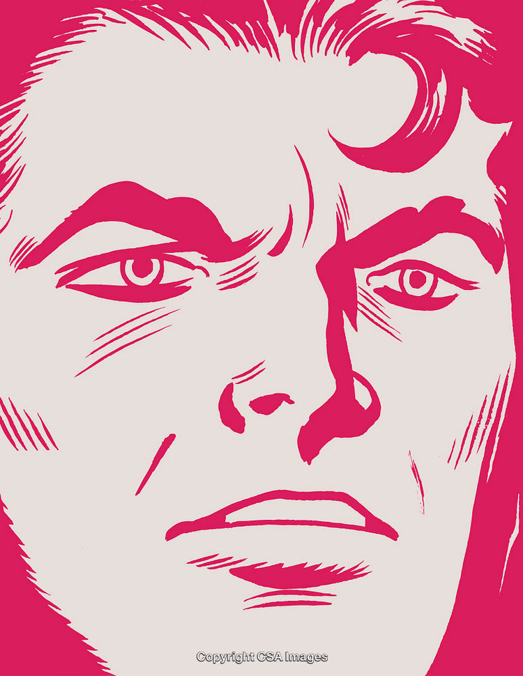 Pop Art Style Illustration of a Pensive Male Expression in Pink Tones