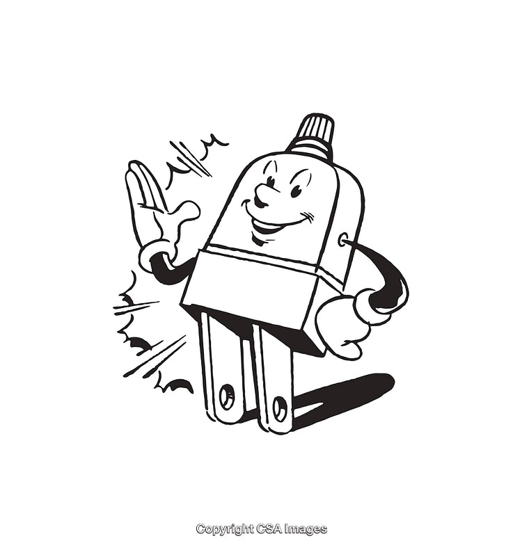 Black and White Illustration of a Friendly Anthropomorphic Plug Character