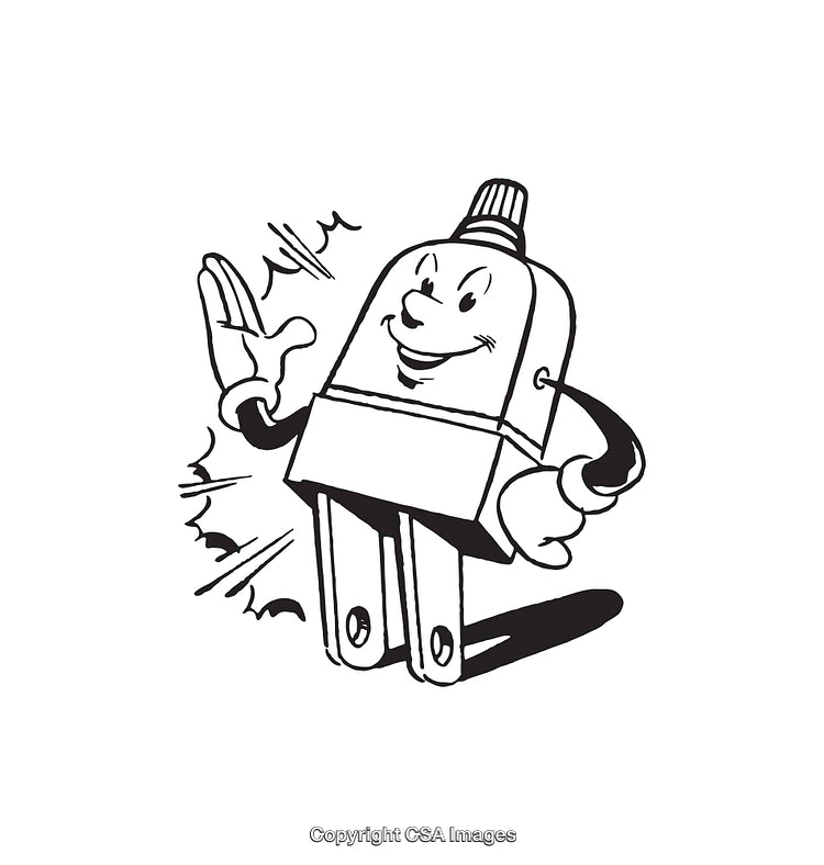 Black and White Illustration of a Friendly Anthropomorphic Plug Character