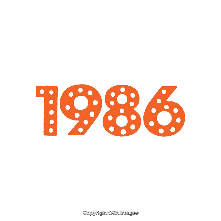 Retro Styled Text Display Featuring the Year 1986 in Bold Orange Typography