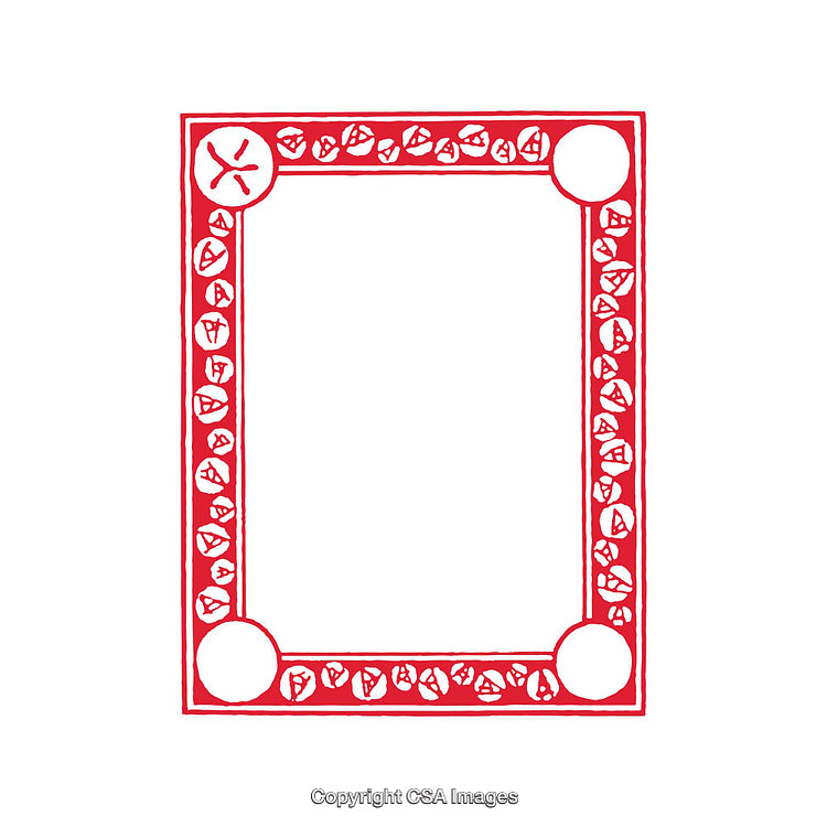 Red Hand-Drawn Ornate Frame Design Featuring Circular Accents
