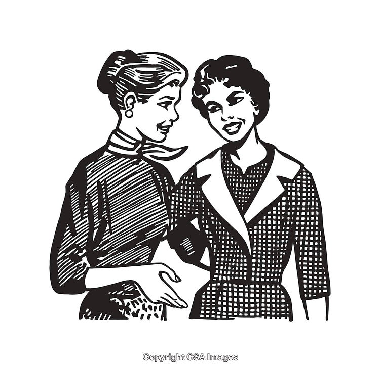 Retro Style Illustration of Two Women in Friendly Conversation