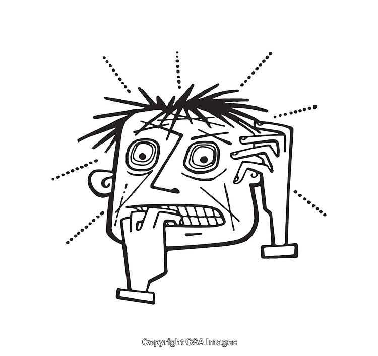 Black and White Illustration of a Nervous or Anxious Expression