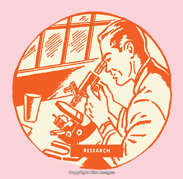 Scientist Observing Through Microscope in Color Line Art Illustration