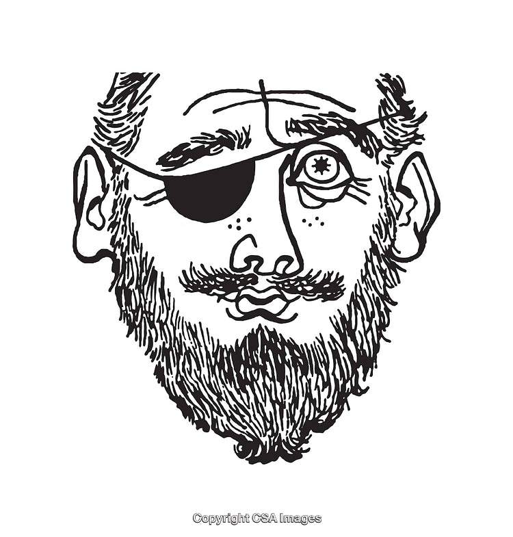 Hand-Drawn Pirate with Swashbuckling Black Beard and Fancy Eye Patch