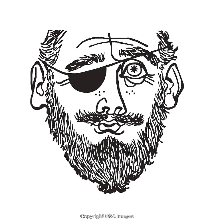 Hand-Drawn Pirate with Swashbuckling Black Beard and Fancy Eye Patch