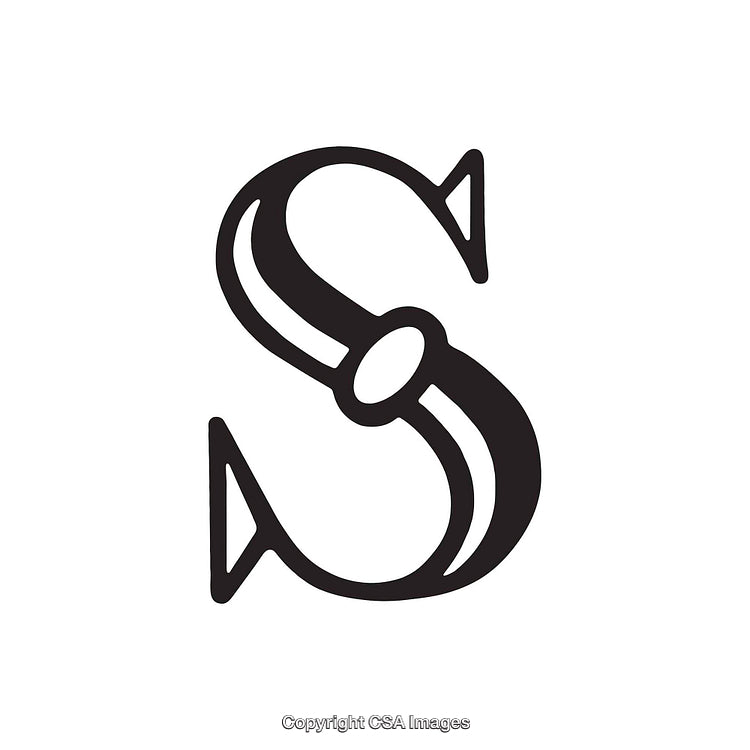 Stylized Black Letter S with Unique Geometric Elements on White Background