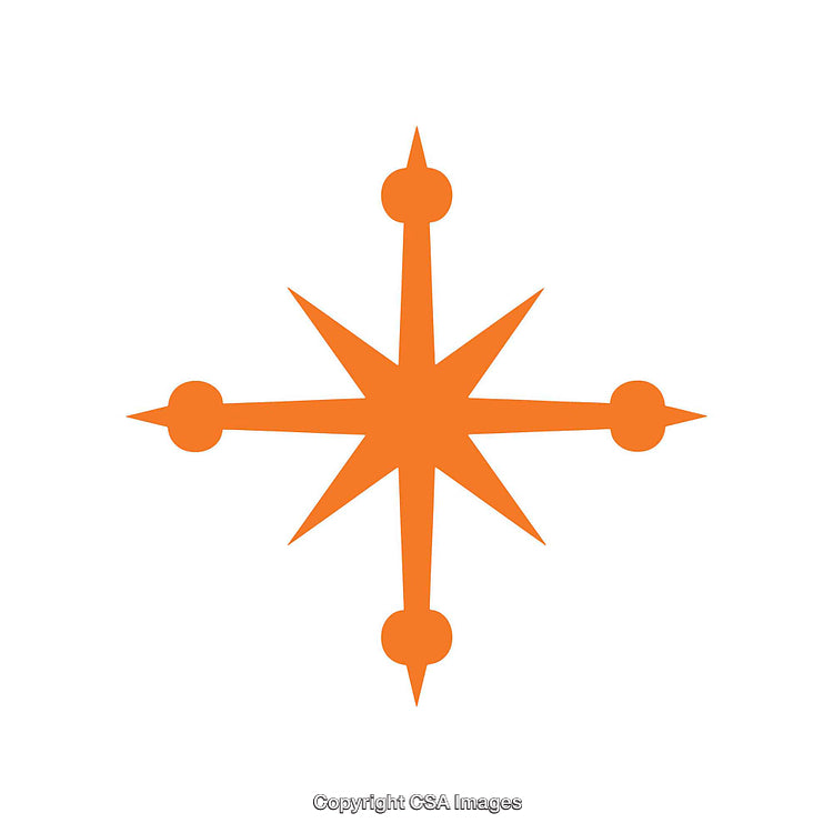 Orange Compass Star Symbol With Eight Points on White Background