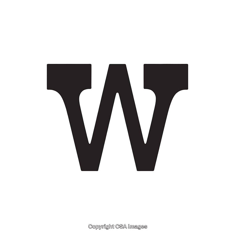 Black Bold Letter W Isolated on White Background