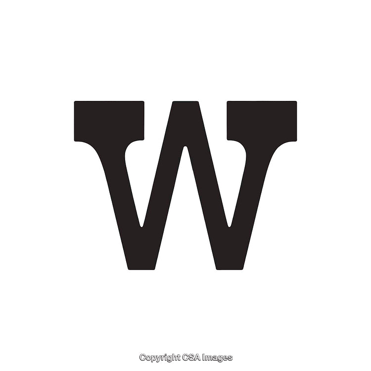 Black Bold Letter W Isolated on White Background