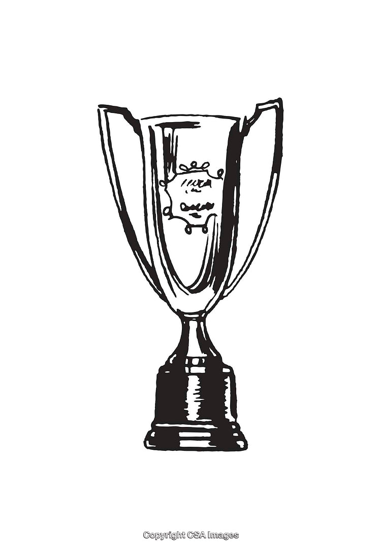 Black and White Line Art Illustration of a Trophy Cup