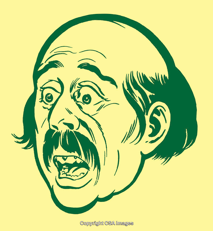 Vintage Style Illustration of a Surprised Man With a Mustache