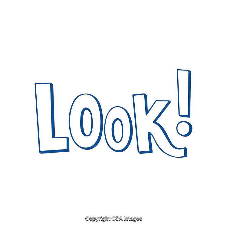 Blue Stylized Text Graphic Emphasizing the Word 'Look!' on White Background