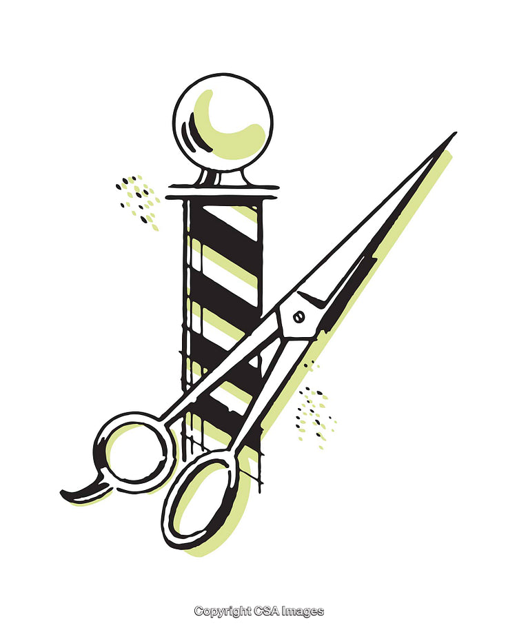 Illustration of Barber Pole and Scissors Icon in Retro Style