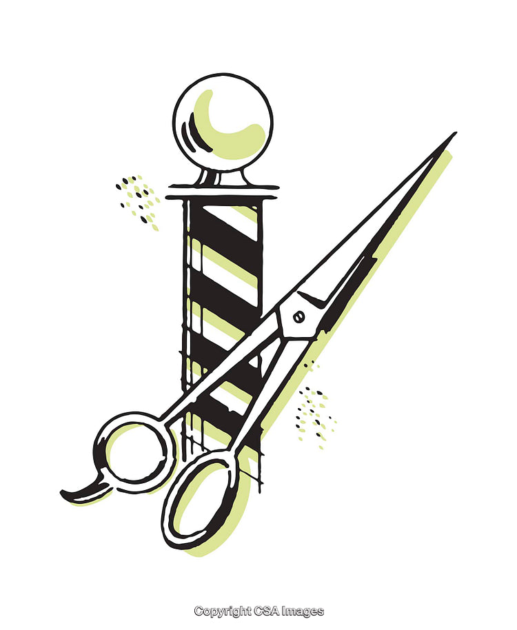 Illustration of Barber Pole and Scissors Icon in Retro Style