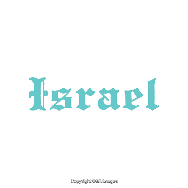 Stylized Blue Text Design of the Word 'Israel' on White Background