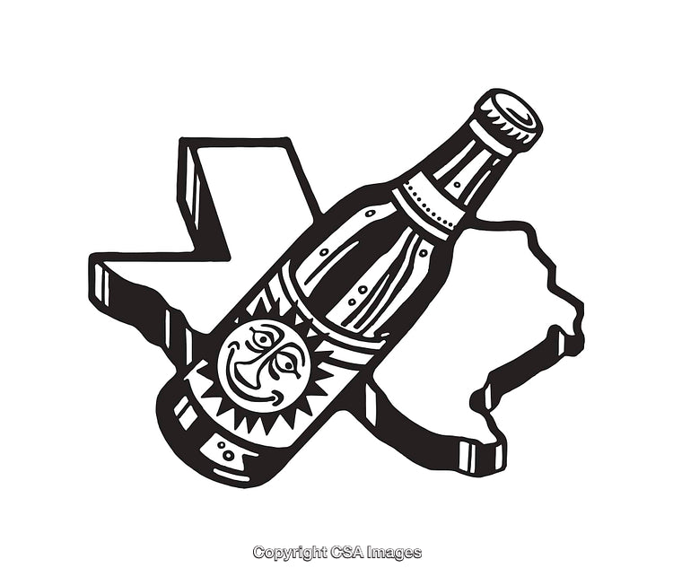 Black and White Illustration Featuring a Soda Bottle and Texas Outline