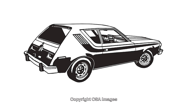 Black and White Line Art Illustration of a Retro Compact Car