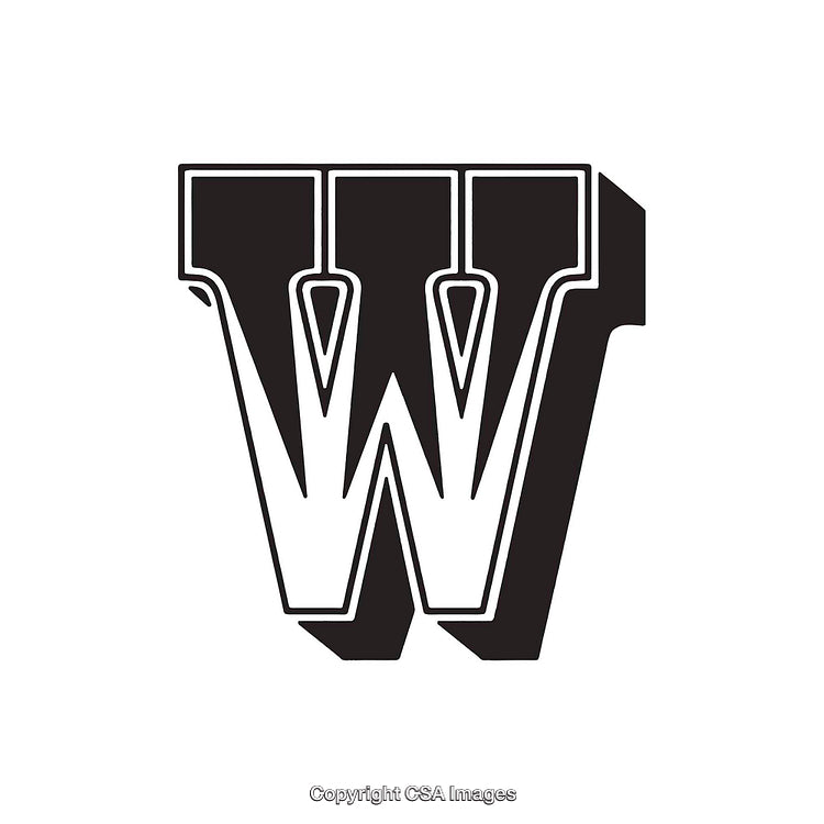Stylized Black and White Letter W Design with Decorative Accents