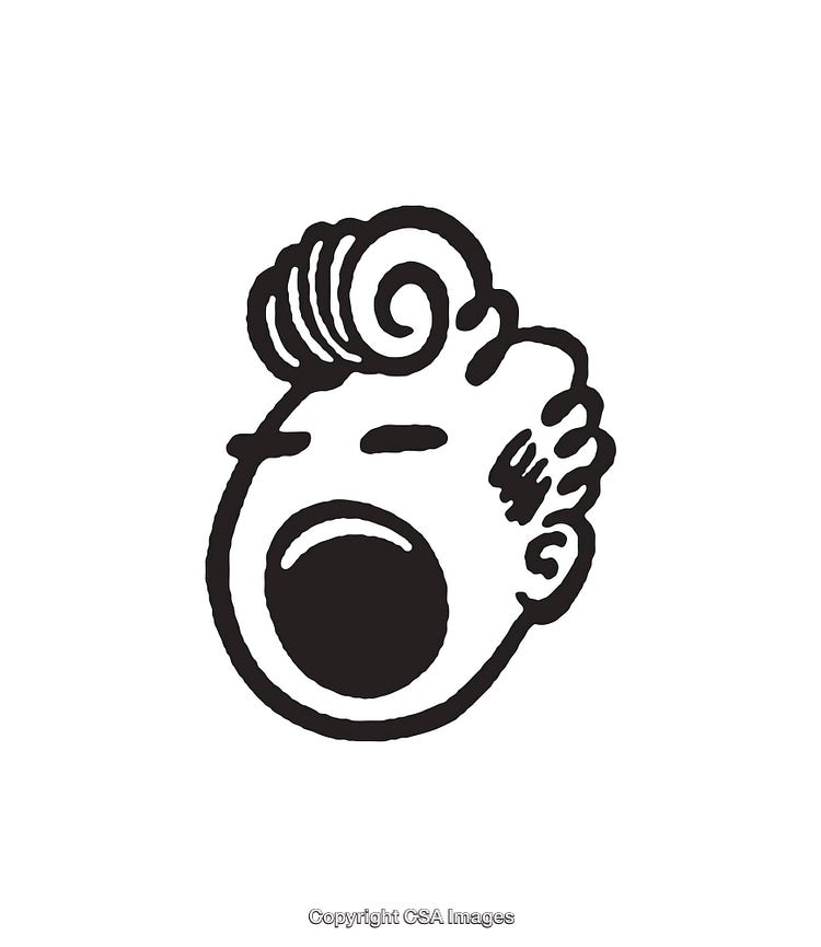 Black And White Illustration of a Cartoon Yawning Face