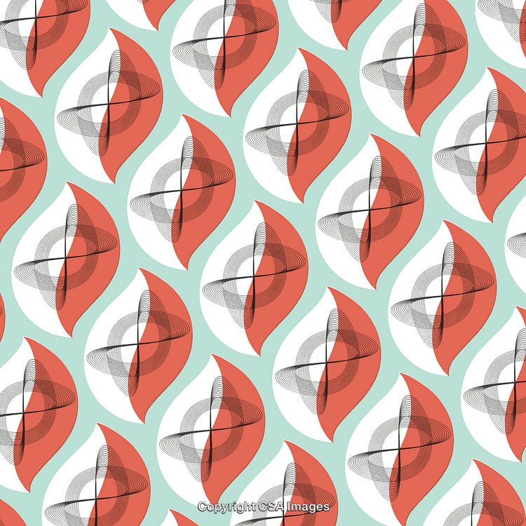 Seamless Geometric Pattern Featuring Abstract Red and White Shapes on Light Blue