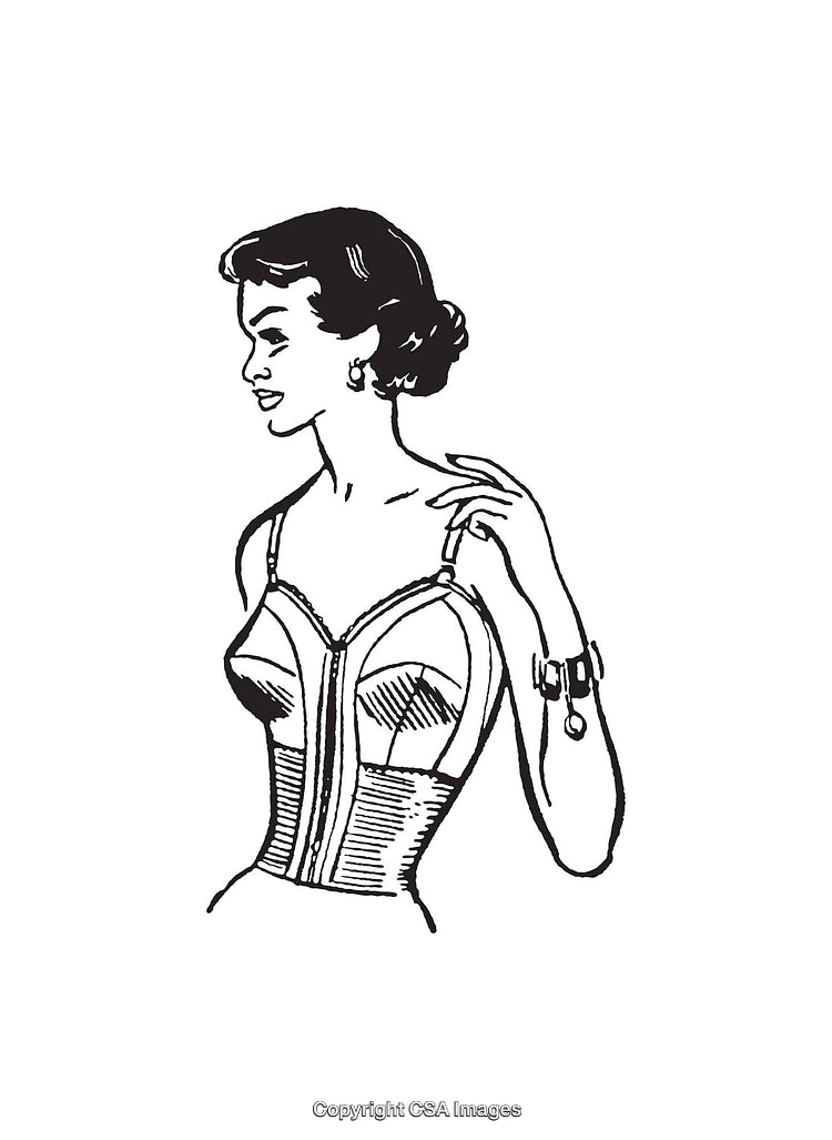 Retro Line Art Illustration of Woman Wearing Vintage Undergarments With Elegant Pose