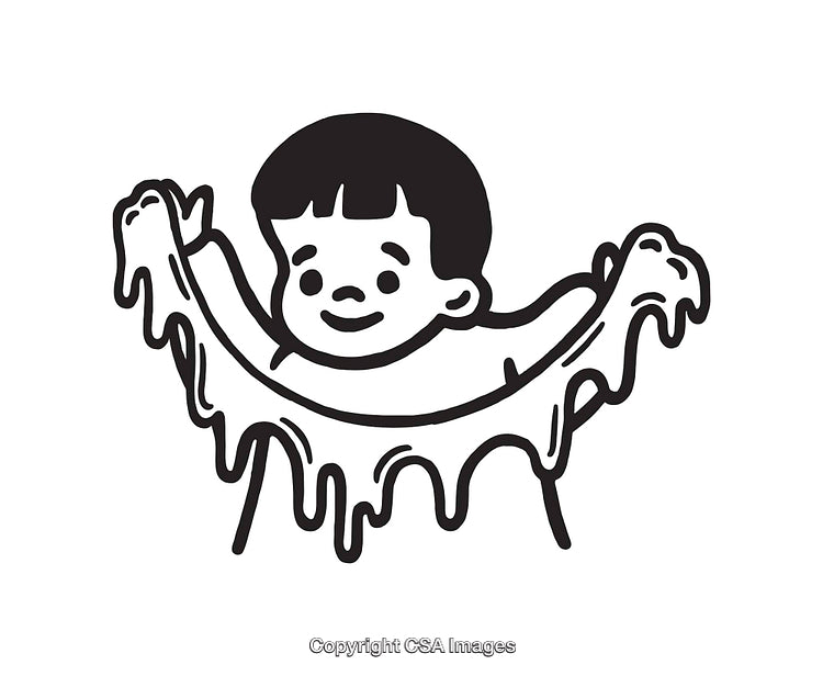 Child Playing With Gooey Slime in a Cartoon Line Art Style