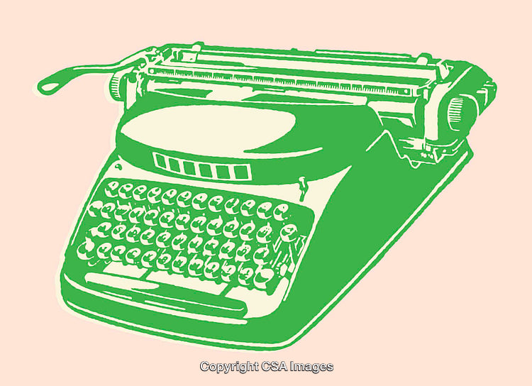 Vintage Green Typewriter Illustration with Retro Artistic Design on Pink Background