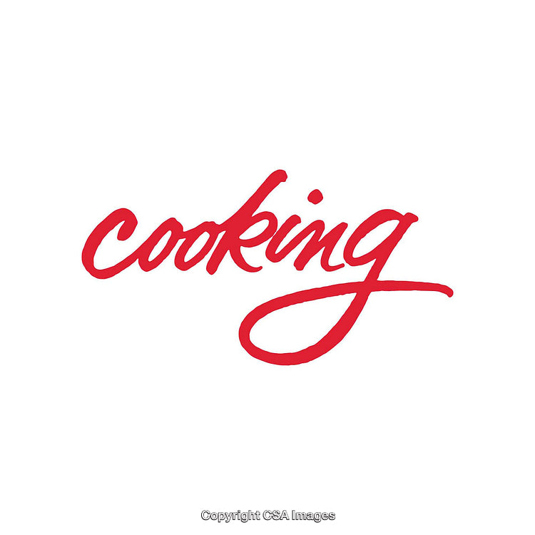 Red Handwritten Cooking Word in a Minimalist Typography Style