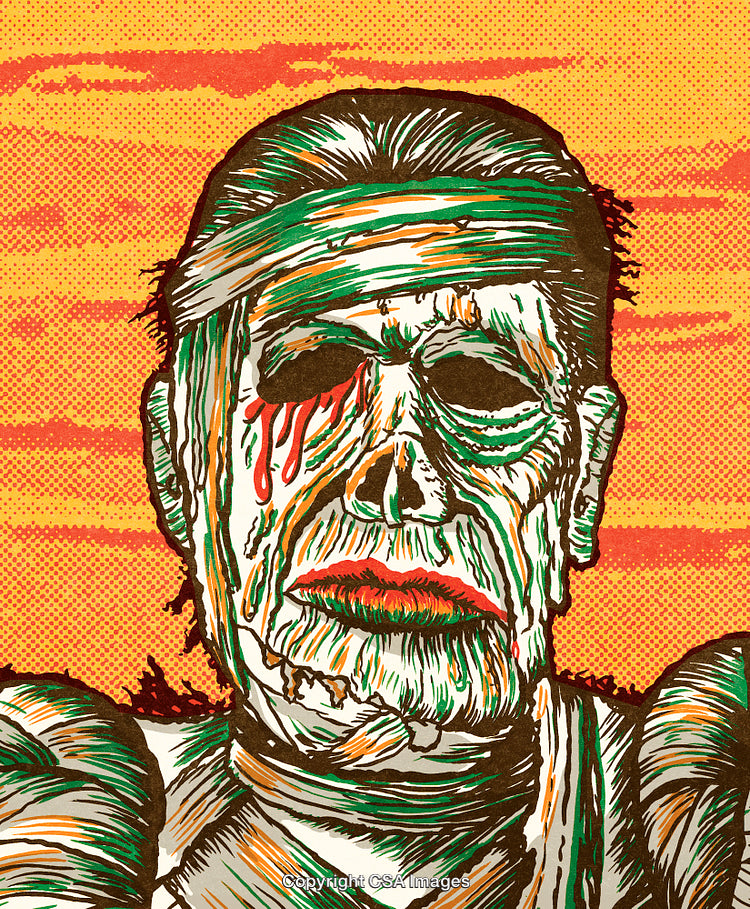 Illustration of a Gruesome Mummy Character in Vibrant Comic Book Style