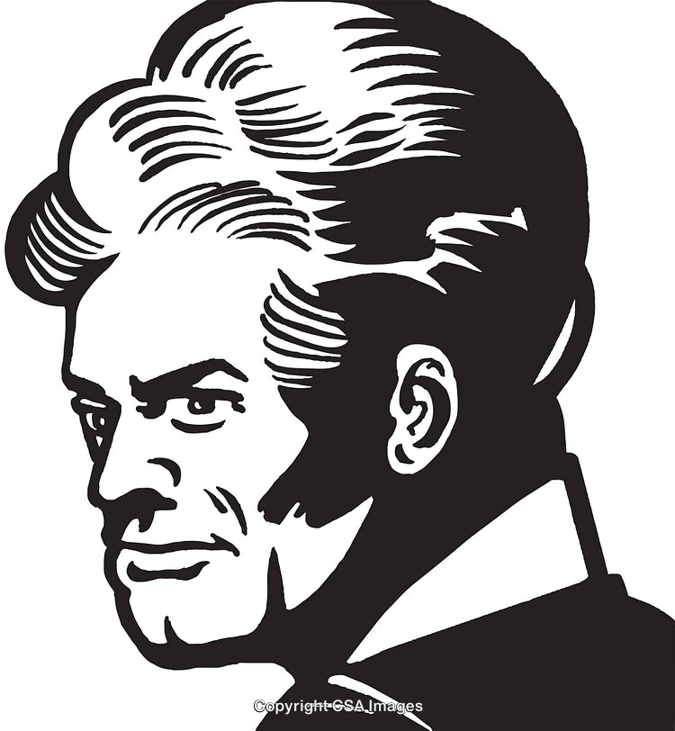 Black and White Retro Illustration of a Man's Face in Profile View