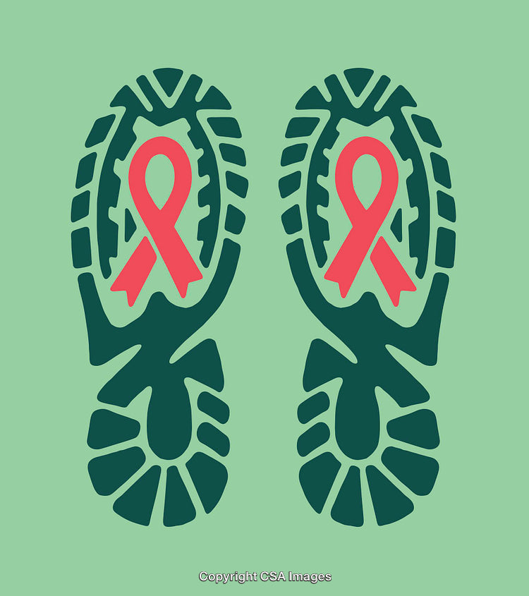 Pink Ribbon Printed in Boot Treads Symbolizing Support and Awareness