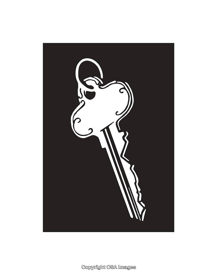Black and White Line Art Illustration of a Vintage Key