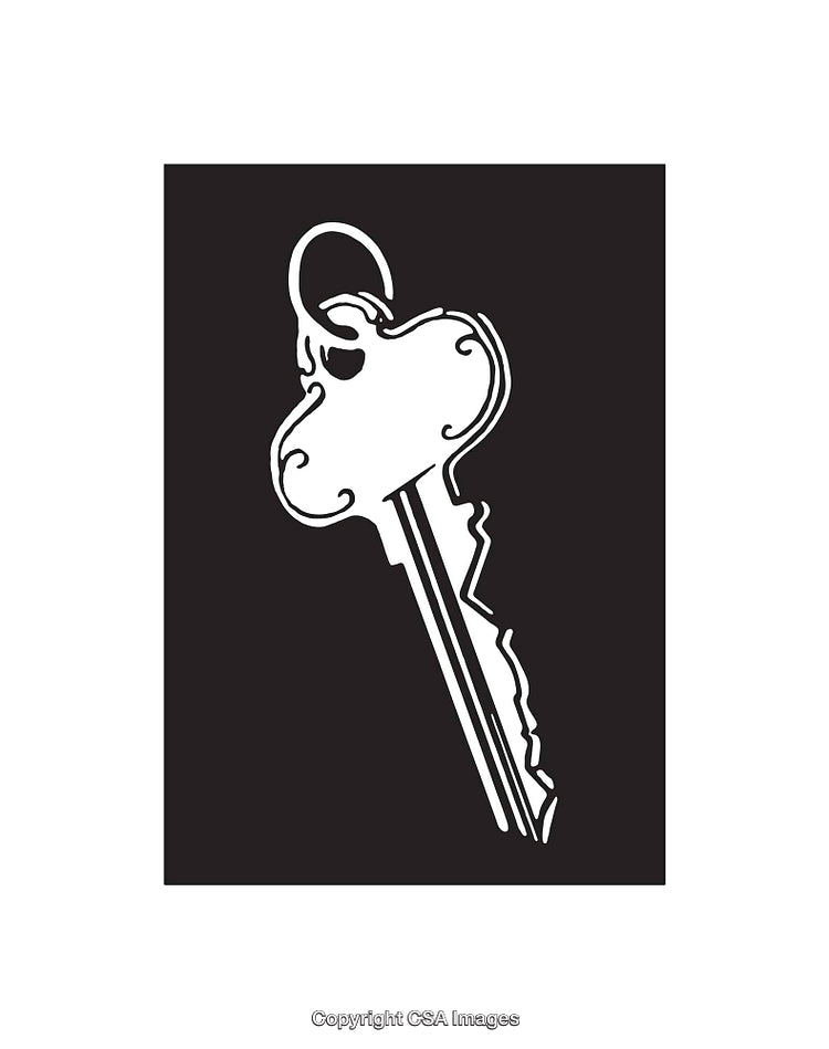 Black and White Line Art Illustration of a Vintage Key