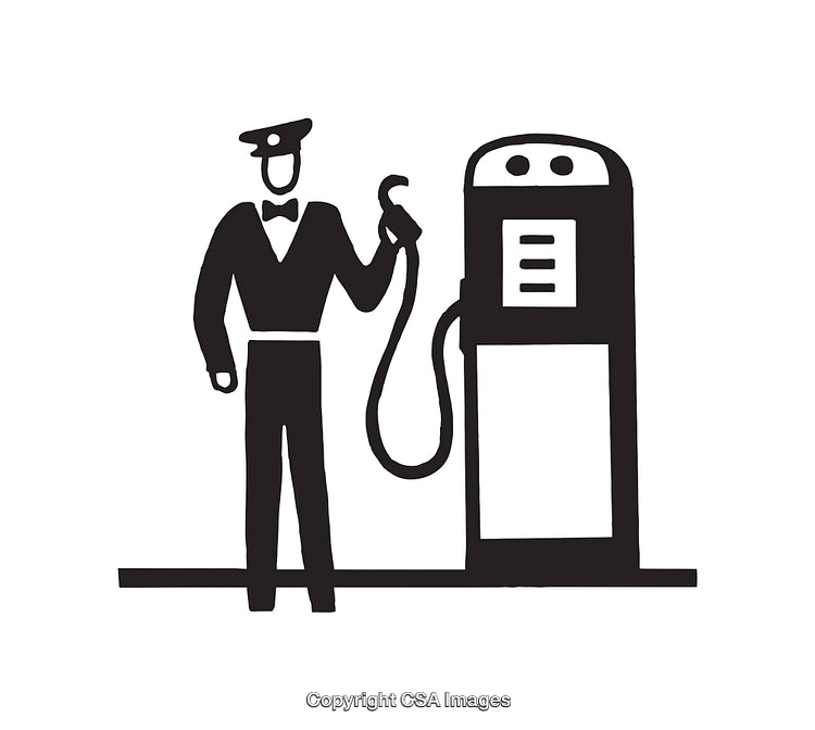 Retro Black and White Gas Station Attendant Icon Illustration